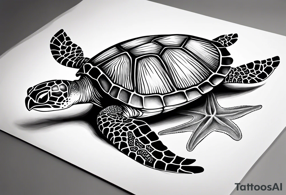 sea turtle star fish tattoo idea