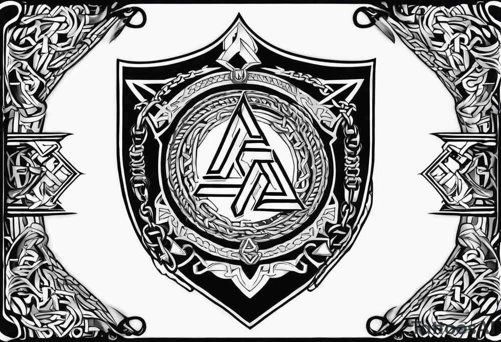 Valhalla shield sword axe Valknut chains tattoo idea