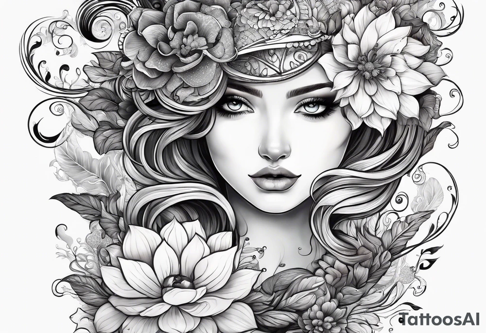 sea,, night, flower, tattoo idea