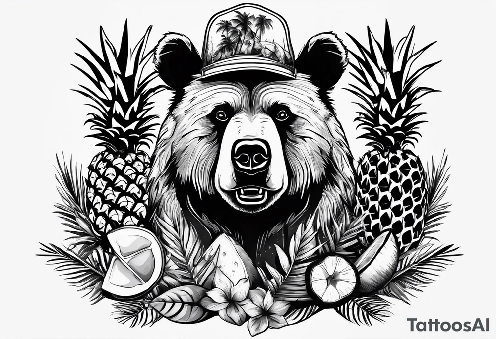 Bear loves pineapples and coconuts tattoo idea