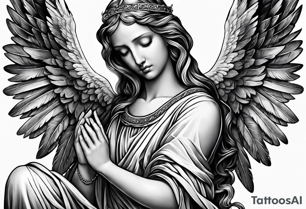 Angel with prayer hands tattoo idea