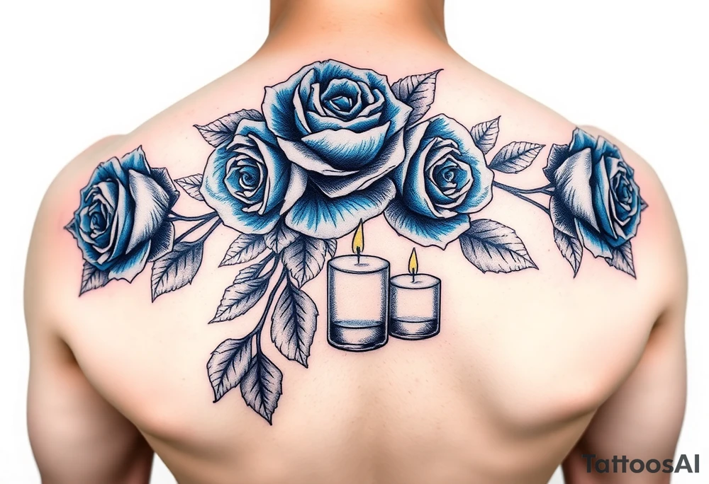 Blue roses, candles, water tattoo idea