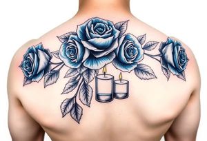 Blue roses, candles, water tattoo idea