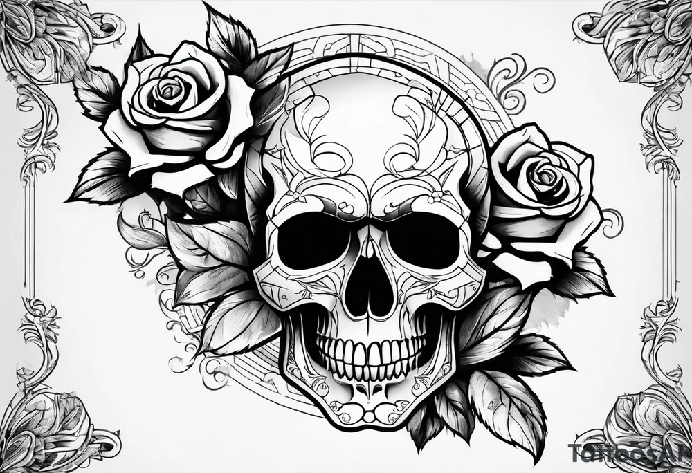 skull and roses tattoo idea