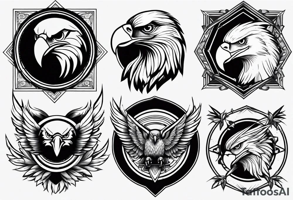 Variety of eagle faces traditional style flash sheet tattoo idea