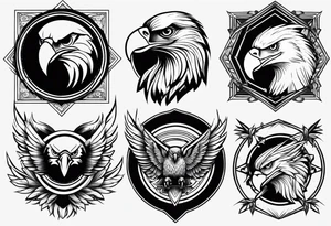 Variety of eagle faces traditional style flash sheet tattoo idea