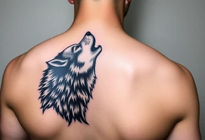 lone wolf howling at full moon with northern lights backdrop tattoo idea