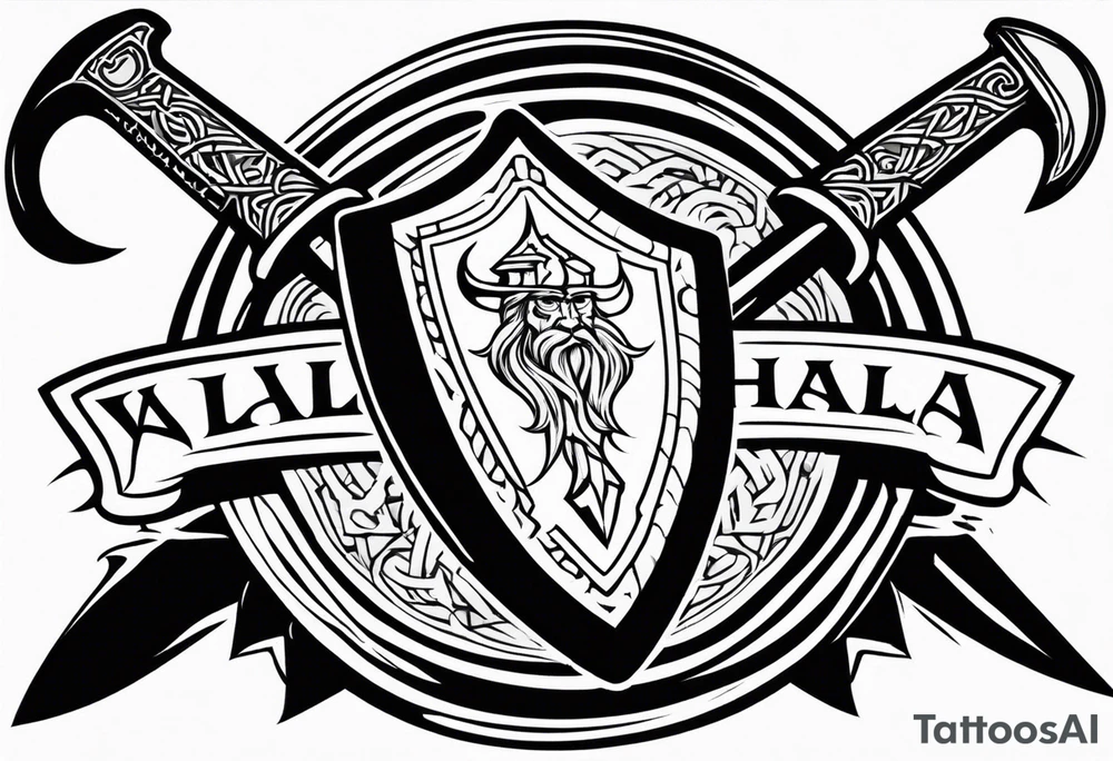 Valhalla shield  sword axe tattoo idea