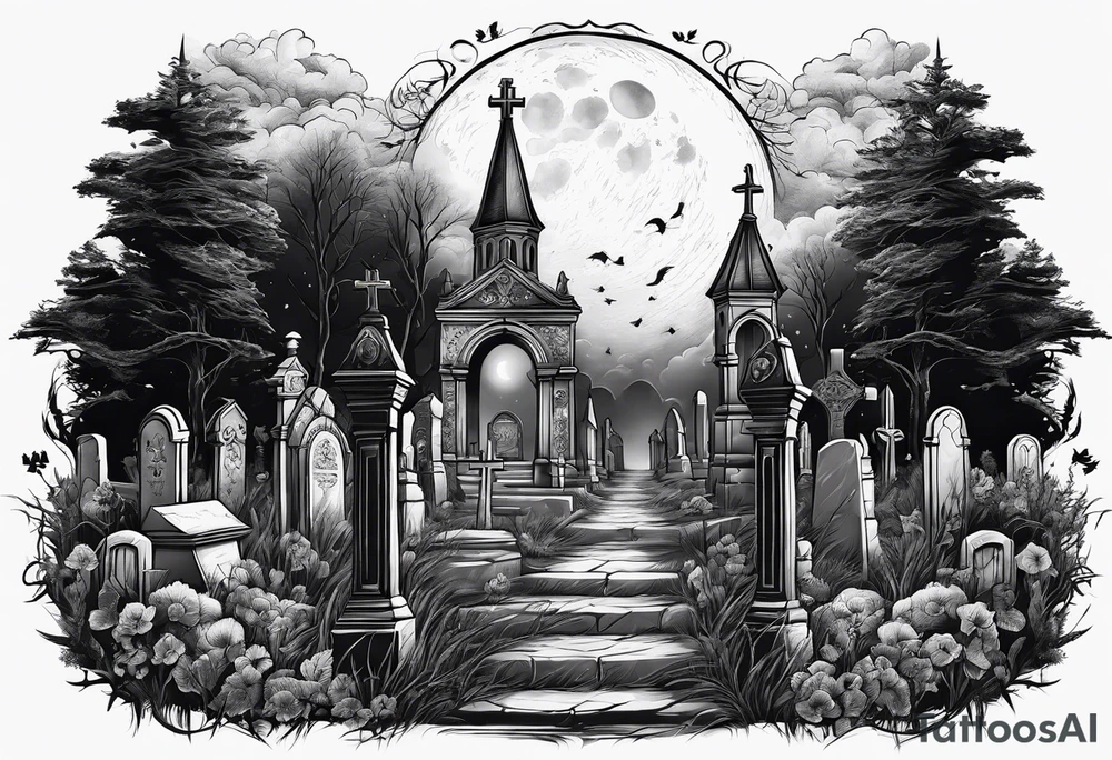 graveyard with moon tattoo idea