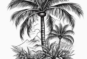 Juniper and palm tree sleeve. Female tattoo idea
