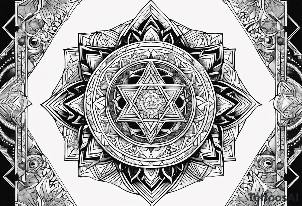 anahata, merkaba, mandala, geometric, cosmic tattoo idea