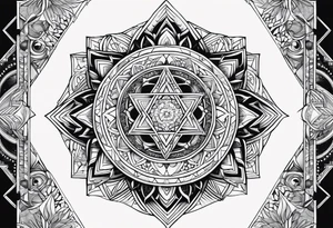 anahata, merkaba, mandala, geometric, cosmic tattoo idea