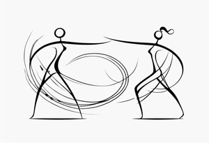 Music quarter notes connecting two dancing stick figures tattoo idea