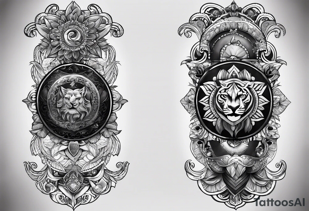 A thigh tattoo of the name Moore and also says from the past we rise to our future somehow tattoo idea