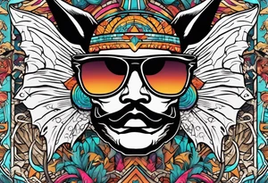 Colorful hieroglyph wearing sunglasses with bats water and cave tattoo idea