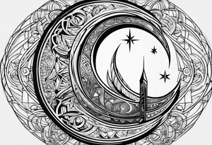 Crescent moon symbol, freedom symbol,  peace symbol, atheist symbol, Jedi symbol  all combined into one abstract tattoo idea