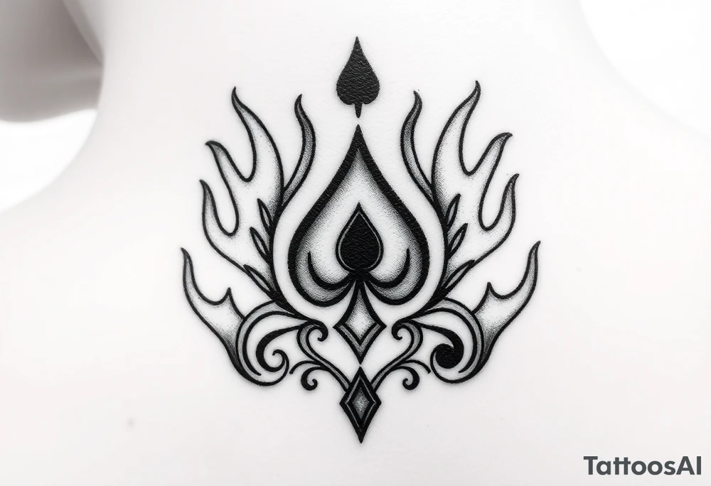 Q of spades surrounded by flames tattoo idea