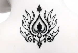 Q of spades surrounded by flames tattoo idea