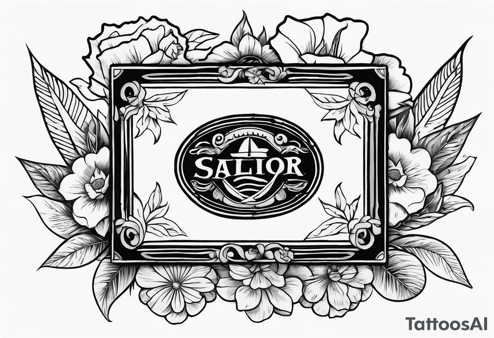 An sailor Jerry style tattoo of a vintage cigar box surrounded by traditional flowers tattoo idea