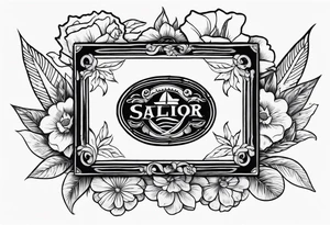An sailor Jerry style tattoo of a vintage cigar box surrounded by traditional flowers tattoo idea
