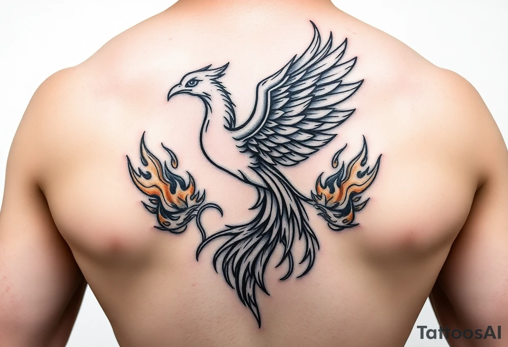 magnificent phoenix rising from golden flames with trailing embers tattoo idea