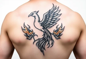 magnificent phoenix rising from golden flames with trailing embers tattoo idea