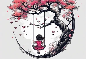 little girl swinging under a tree of life tattoo idea