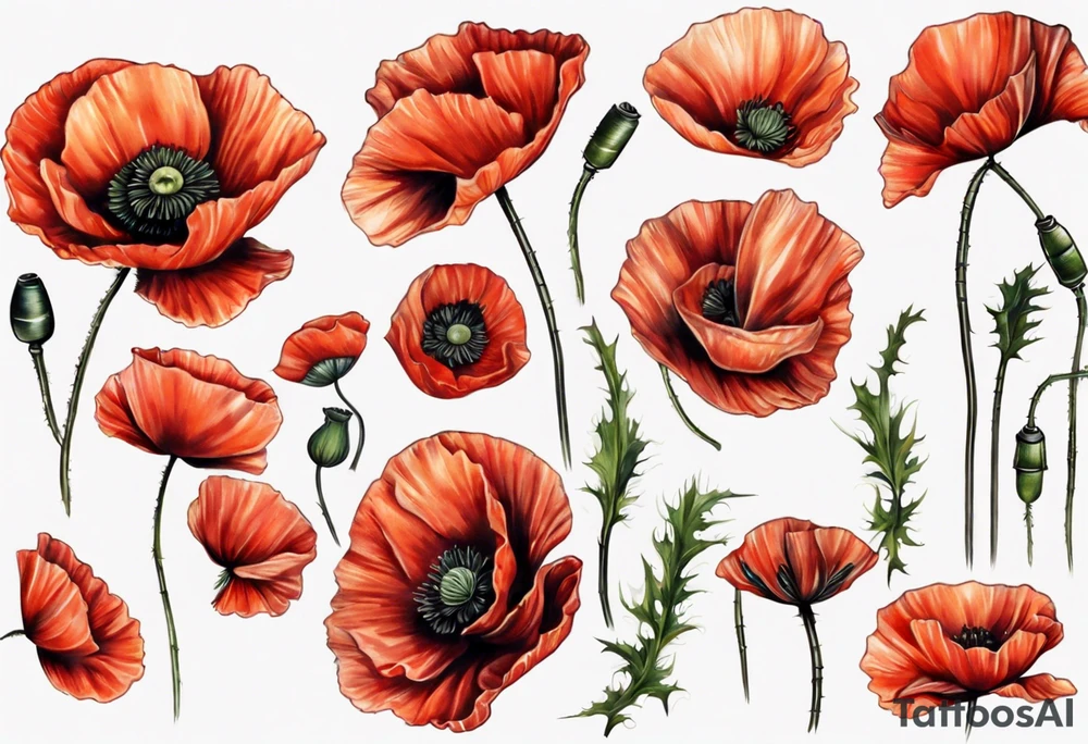 Multiple poppies tattoo idea