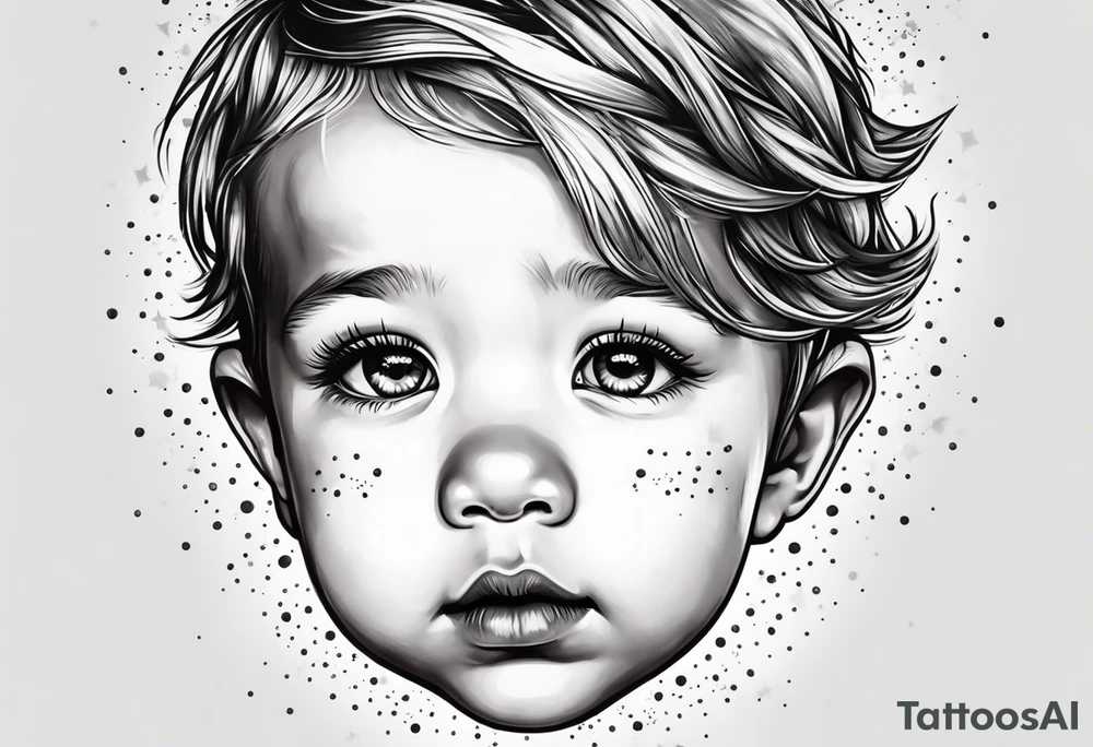 toddler head with starry sky behind it tattoo idea