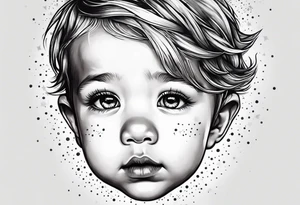 toddler head with starry sky behind it tattoo idea