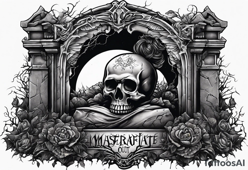Man crawling out of grave. 
MIW Reincarnate written on gravestone tattoo idea
