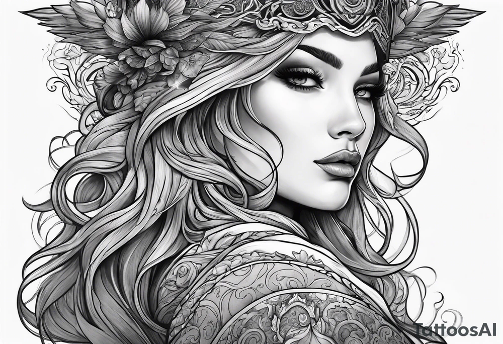 goddess, stormy sea, full length tattoo idea