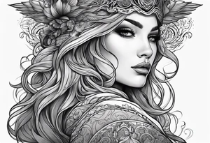 goddess, stormy sea, full length tattoo idea