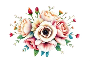 vintage bouquet of wild roses and meadow flowers with morning dew tattoo idea