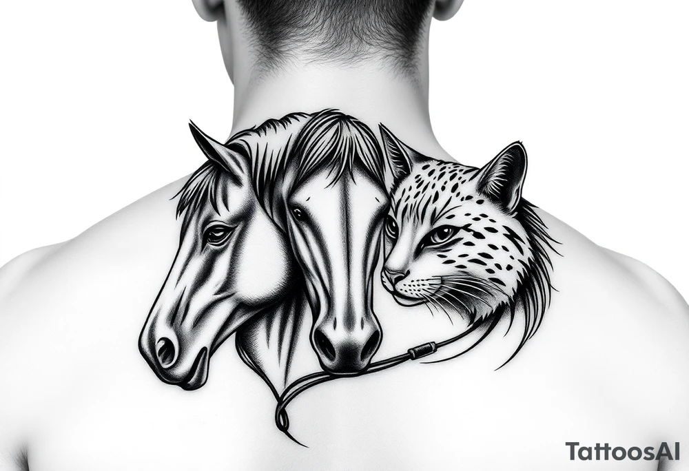 Horse and cat bond smaller for behind arm above elbow tattoo idea