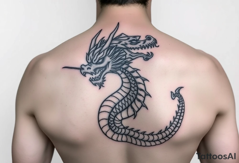 Tatuaje en espalda completa solo de la cabeza de un dragón demonio japones sin cuerpo tattoo idea
