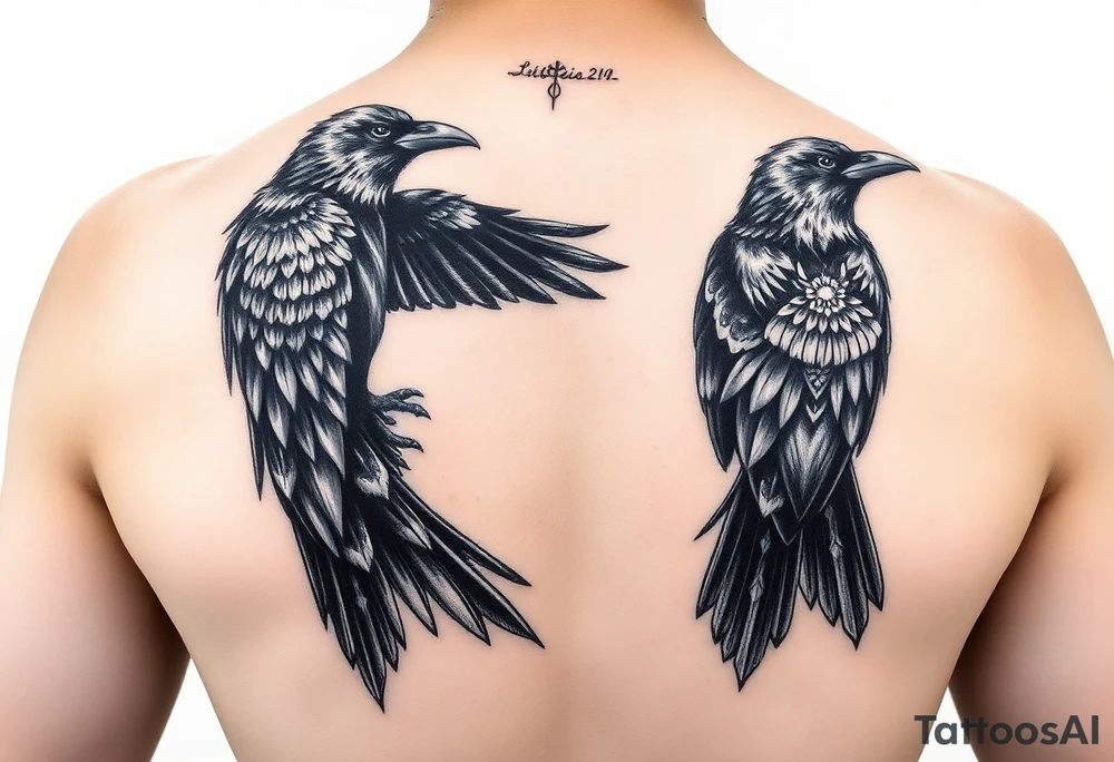 Itachi and crows on right chest piece starting arm sleeve tattoo idea