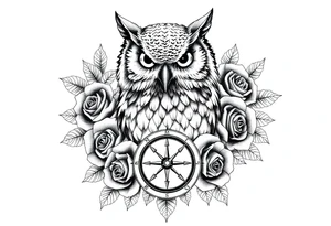 an owl,compass,roses, tattoo idea