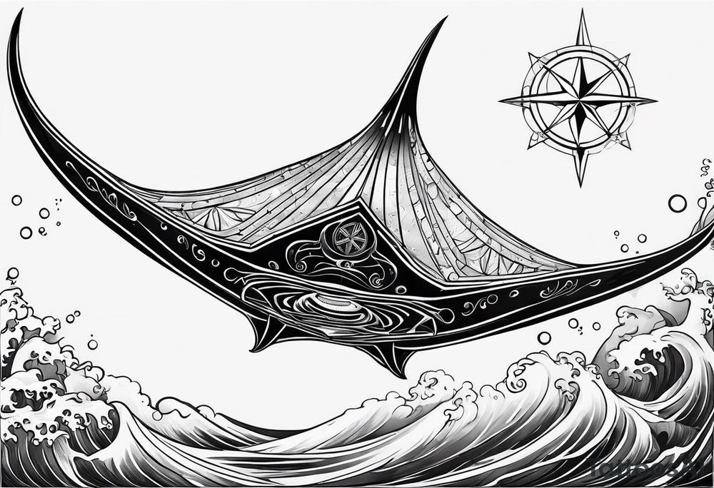 Manta ray with a nautical star inside tattoo idea
