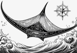 Manta ray with a nautical star inside tattoo idea