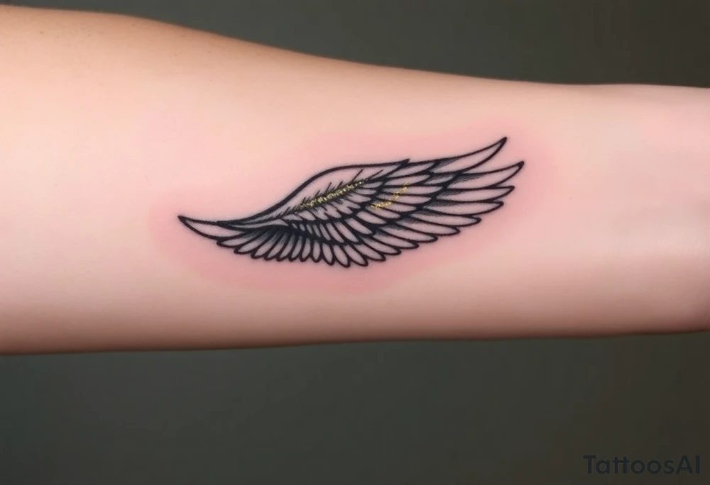 Mended Wing (kintsugi)
A feathered wing with fine hairline “cracks” that are filled (not shattered) in a gold-effect line. Reads: healed + stronger.
Tiny text option along the radius: “grace made strong” (2 Cor 12:9) or simply “still rising.” tattoo idea