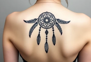 native dreamcatcher with flowing feathers and sacred beads tattoo idea