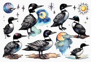 a loon wearing spectacles staring into the night sky tattoo idea