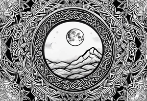 Moon, celtic symbol, hydrangia tattoo idea