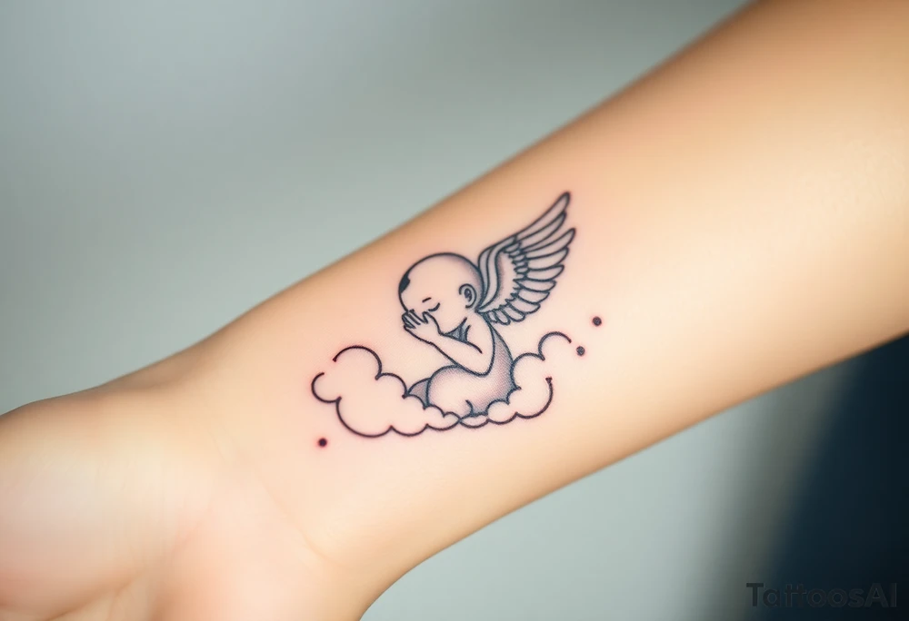 Winged baby, clouds tattoo idea