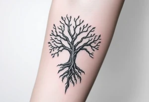 mystical tree of life with cosmic roots and celestial branches tattoo idea