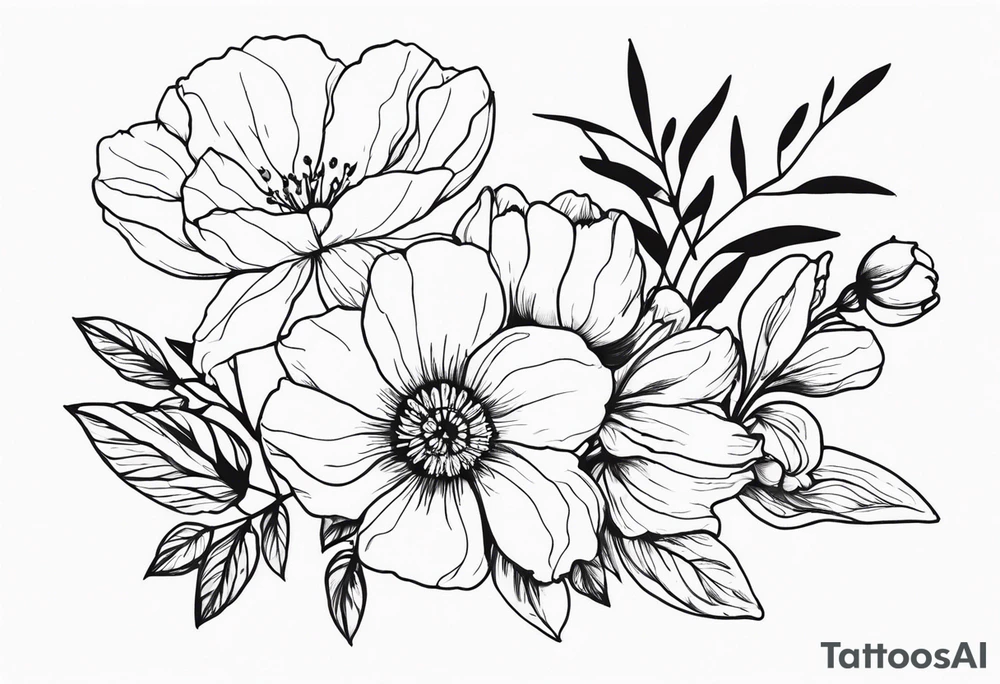 November birth flower and July birth flower in a bouquet small tattoo idea