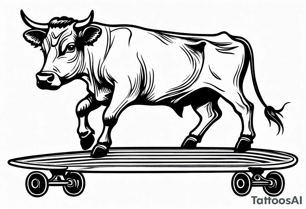 Cow riding skateboard jumping tattoo idea