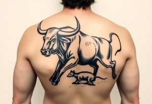 I want a tattoo with a bull with its horns down running full body chasing a rat on my lower back tattoo idea