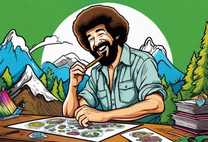 Bob Ross rolling a blunt tattoo idea